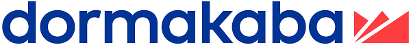 Das dormakaba-Logo zeigt den Firmennamen in blauer Schrift, gefolgt von einem roten, stilisierten Kronensymbol.